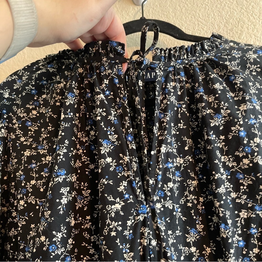 GAP Puff Sleeve Smocked Midi Dress Dark Floral Cottagecore Womens Size XXL Tall - Picture 8 of 13